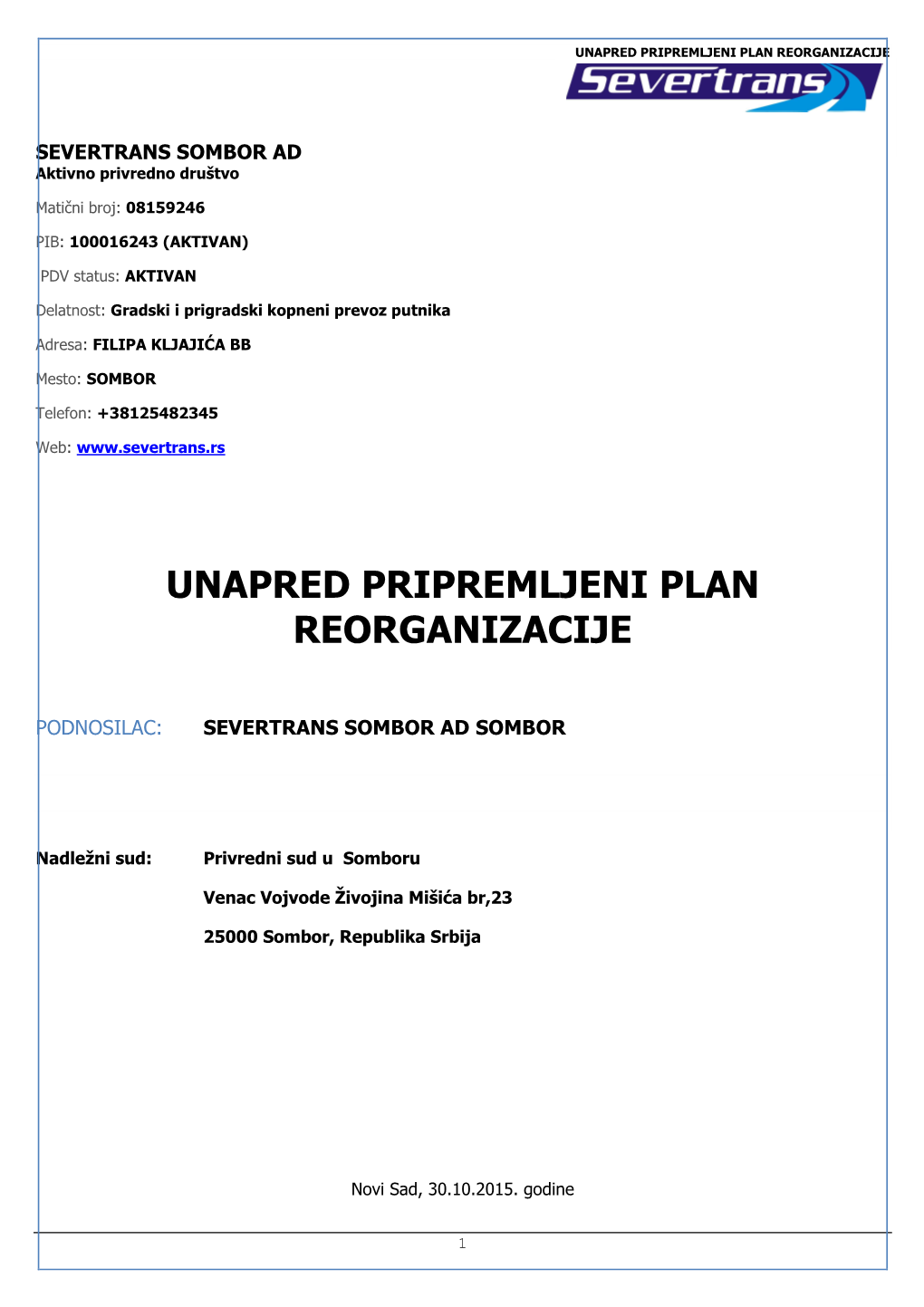 Unapred Pripremljeni Plan Reorganizacije