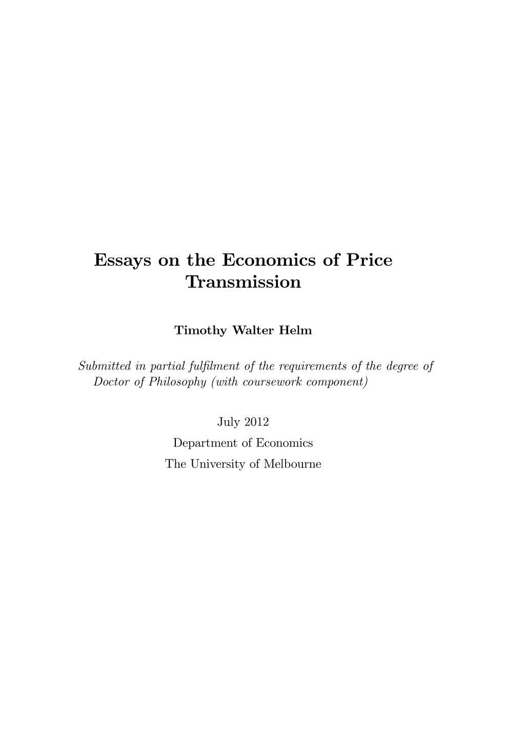 Essays on the Economics of Price Transmission