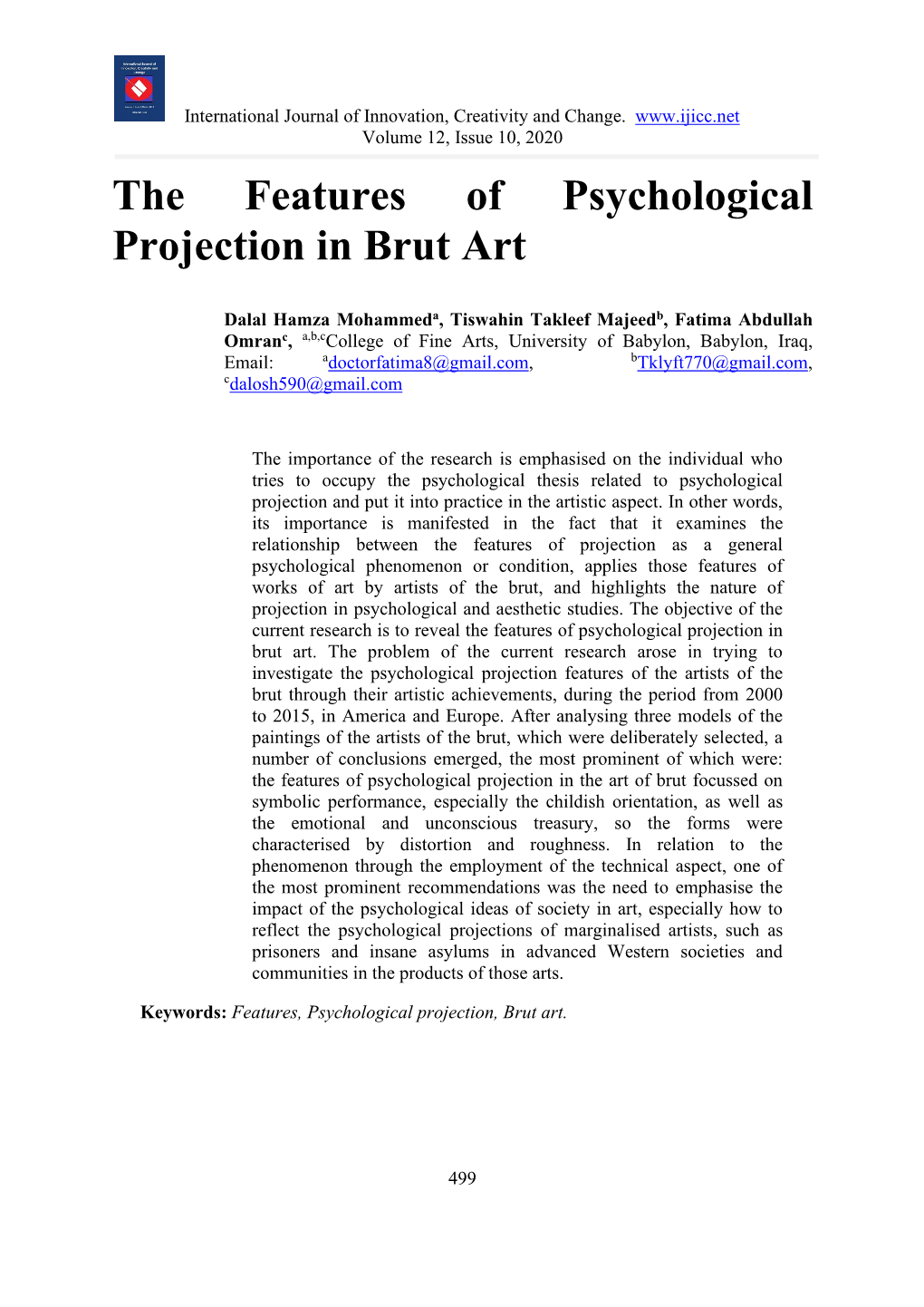The Features of Psychological Projection in Brut Art