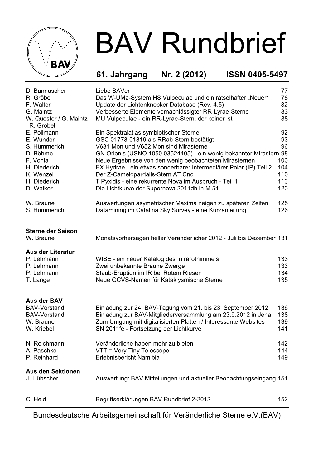 BAV Rundbrief Nr. 2 (2012)