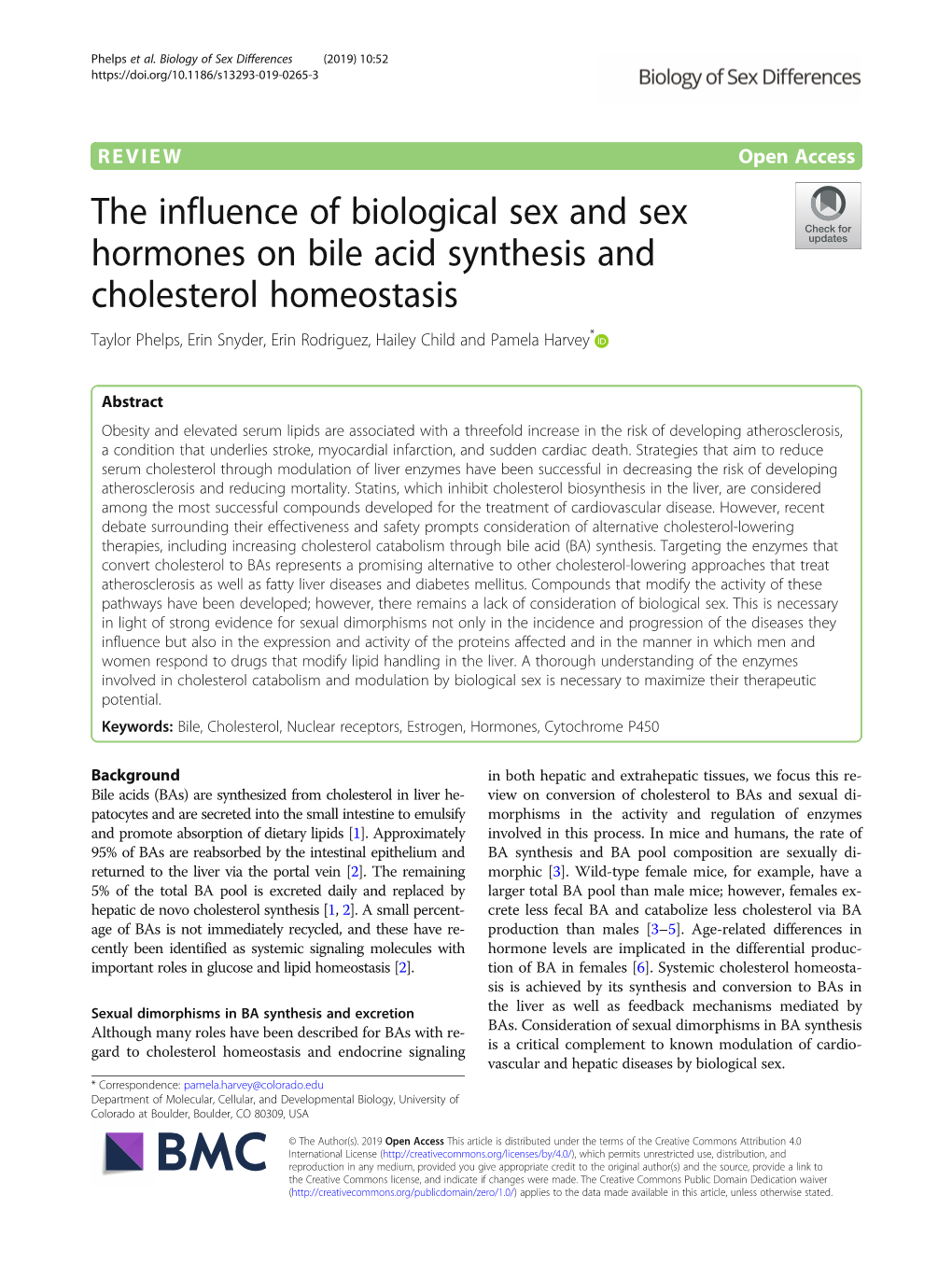 The Influence of Biological Sex and Sex Hormones on Bile Acid