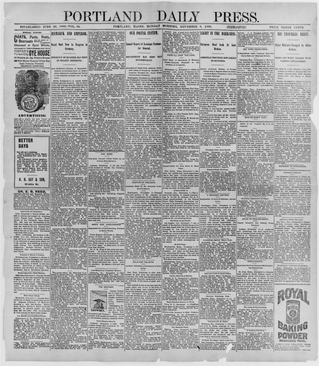 Portland Daily Press: November 9, 1896