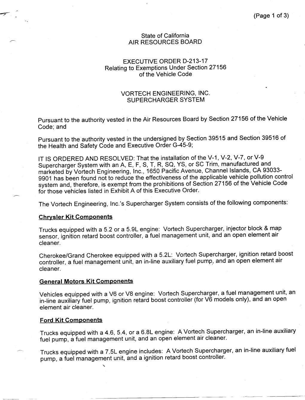 D-213-17 Relating to Exemptions Under Section 27156 of the Vehicle Code