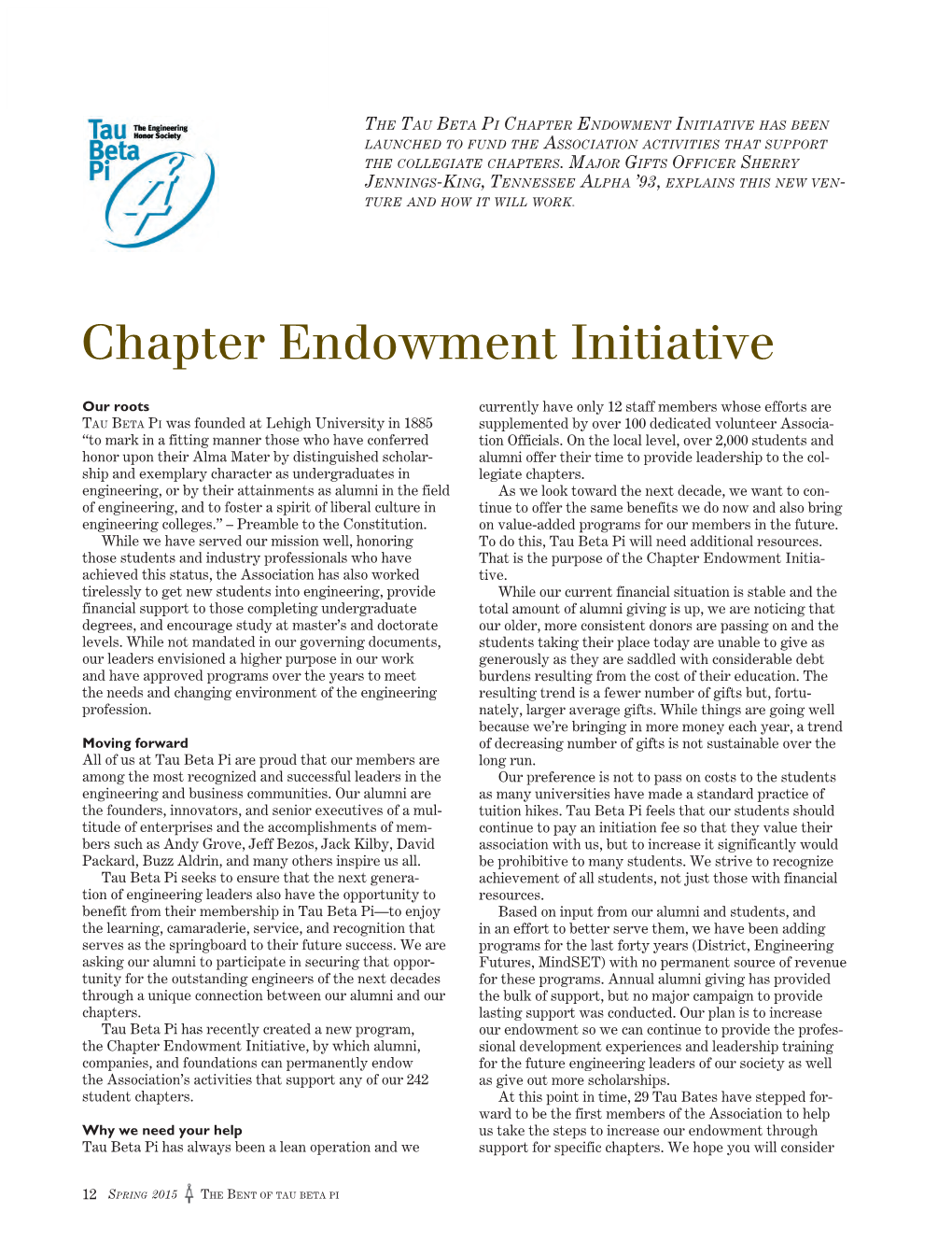 Chapter Endowment Initiative Has Been Launched to Fund the Association Activities That Support the Collegiate Chapters