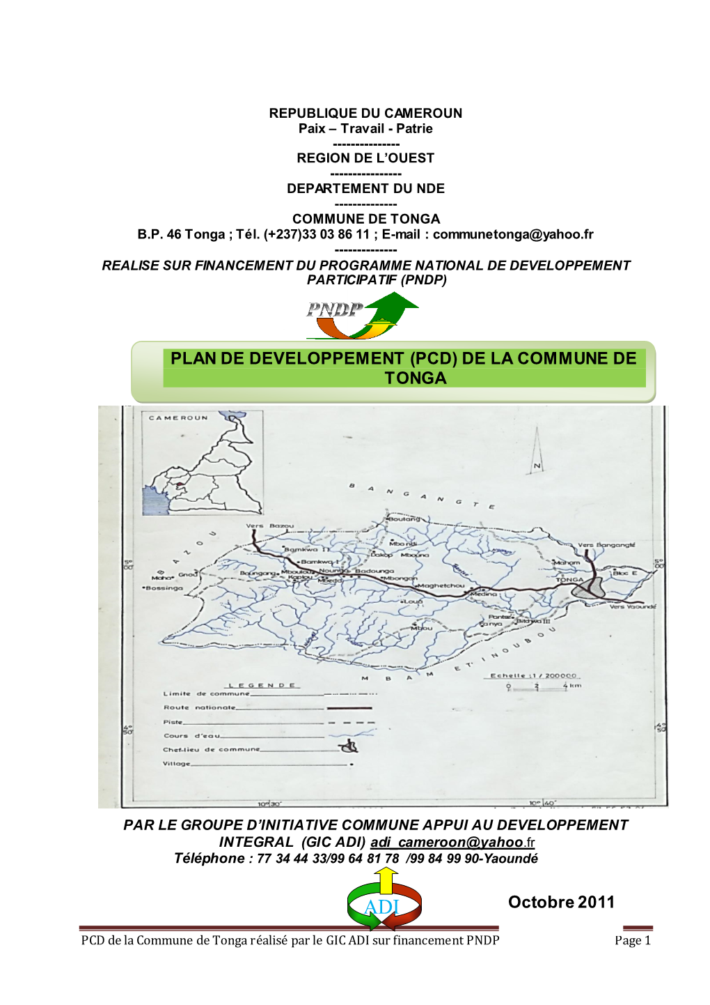 Plan De Developpement (Pcd) De La Commune De Tonga