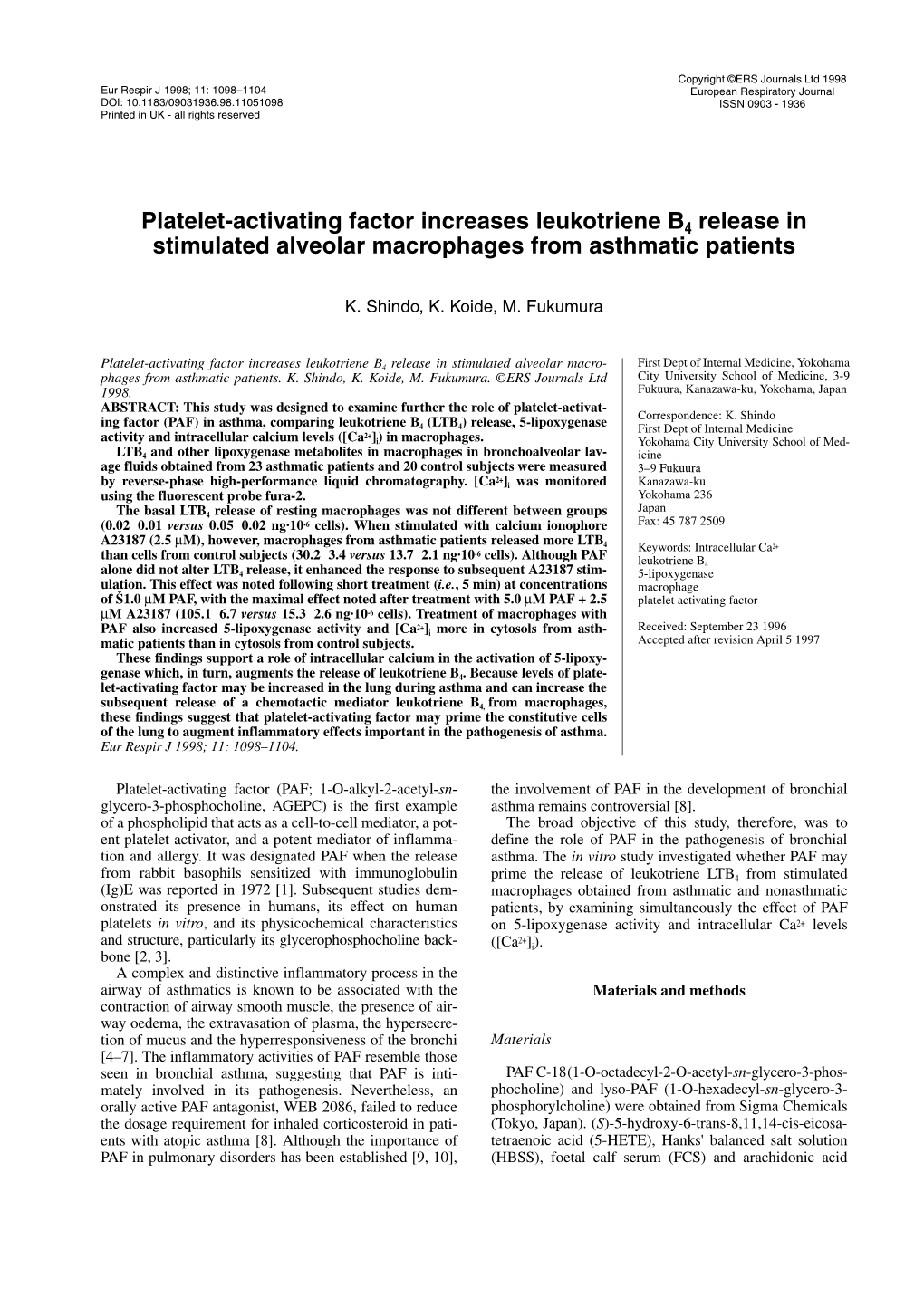 Platelet-Activating Factor Increases Leukotriene B4 Release in Stimulated Alveolar Macrophages from Asthmatic Patients