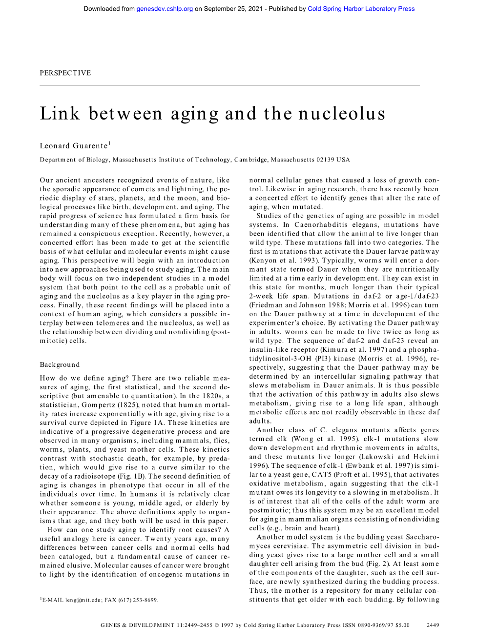 Link Between Aging and the Nucleolus