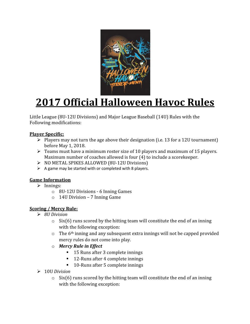 2017 Official Halloween Havoc Rules
