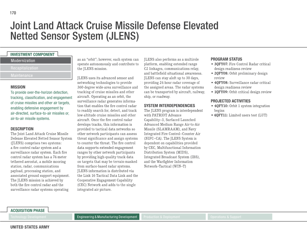 Joint Land Attack Cruise Missile Defense Elevated Netted Sensor System (JLENS)