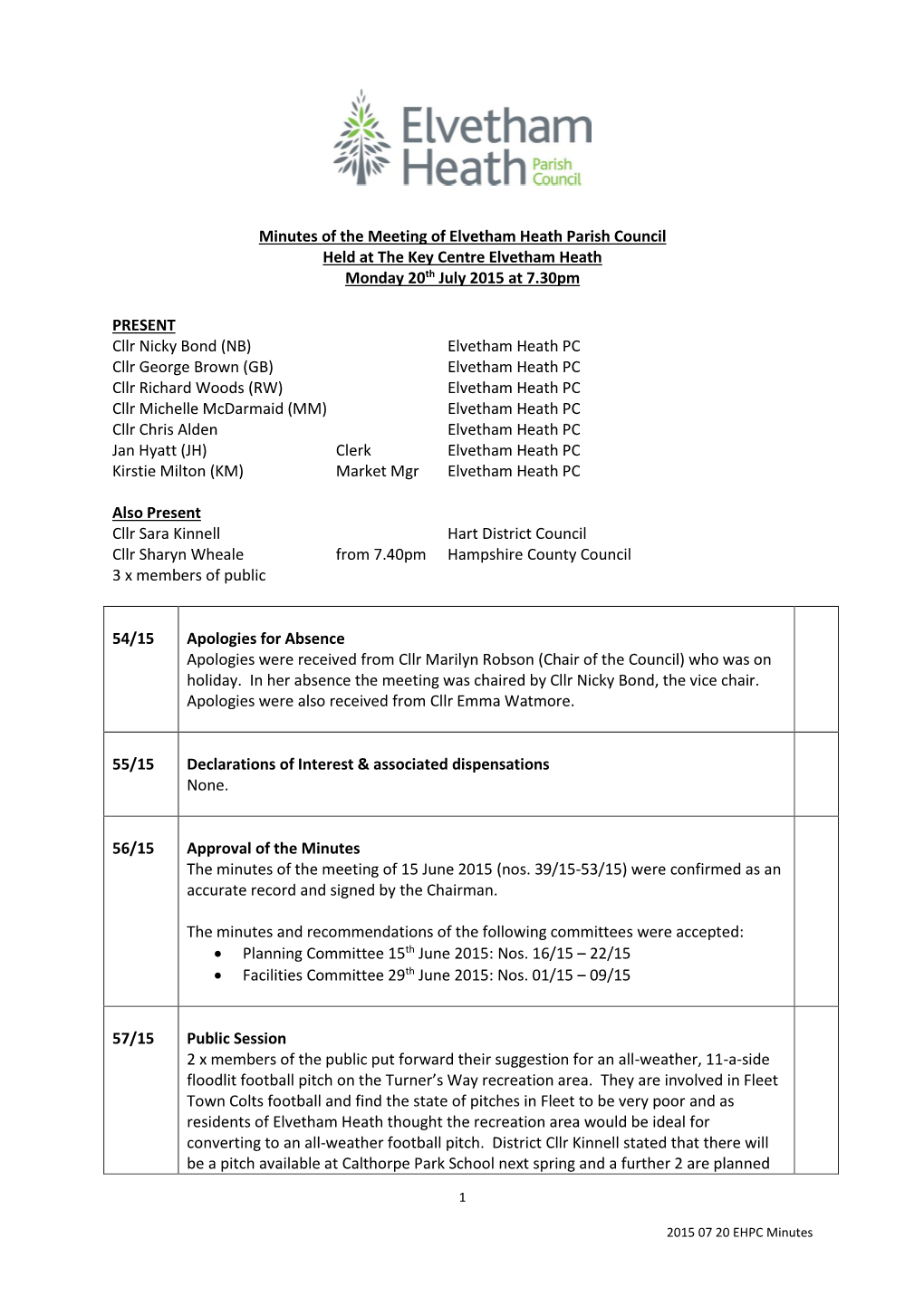 2015 07 20 Elvetham Heath Minutes