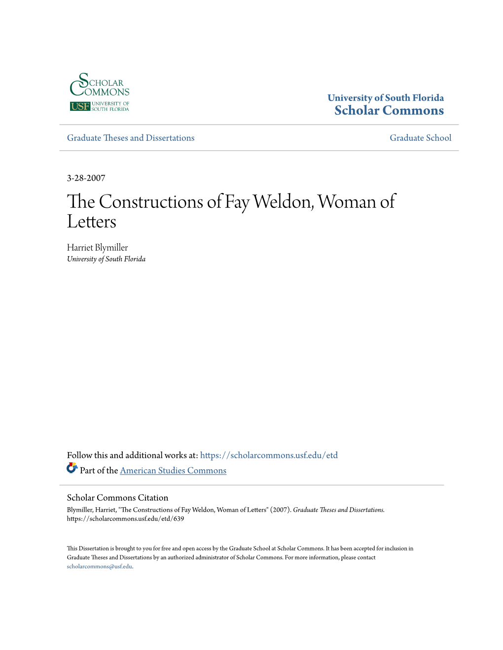 The Constructions of Fay Weldon, Woman of Letters