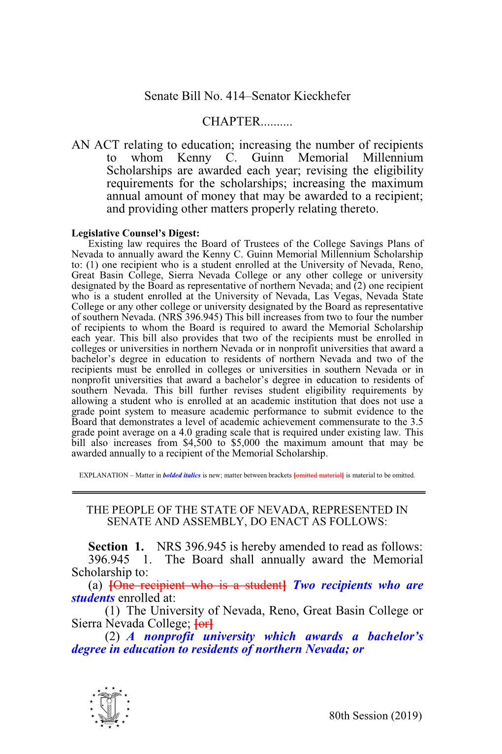 Senate Bill No. 414–Senator Kieckhefer CHAPTER...AN