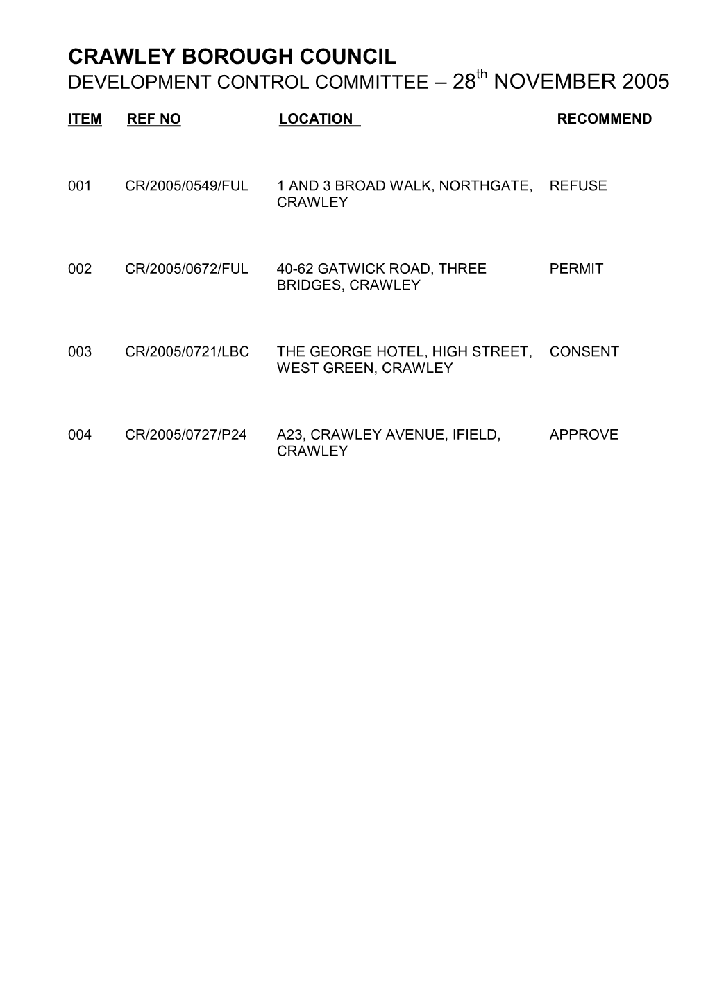 Crawley Borough Council November 2005