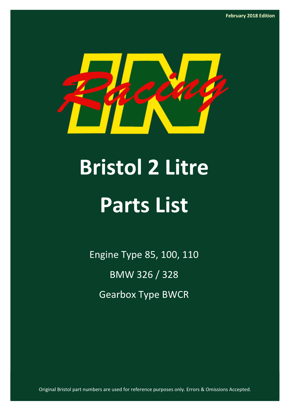 Bristol 2 Litre Parts List