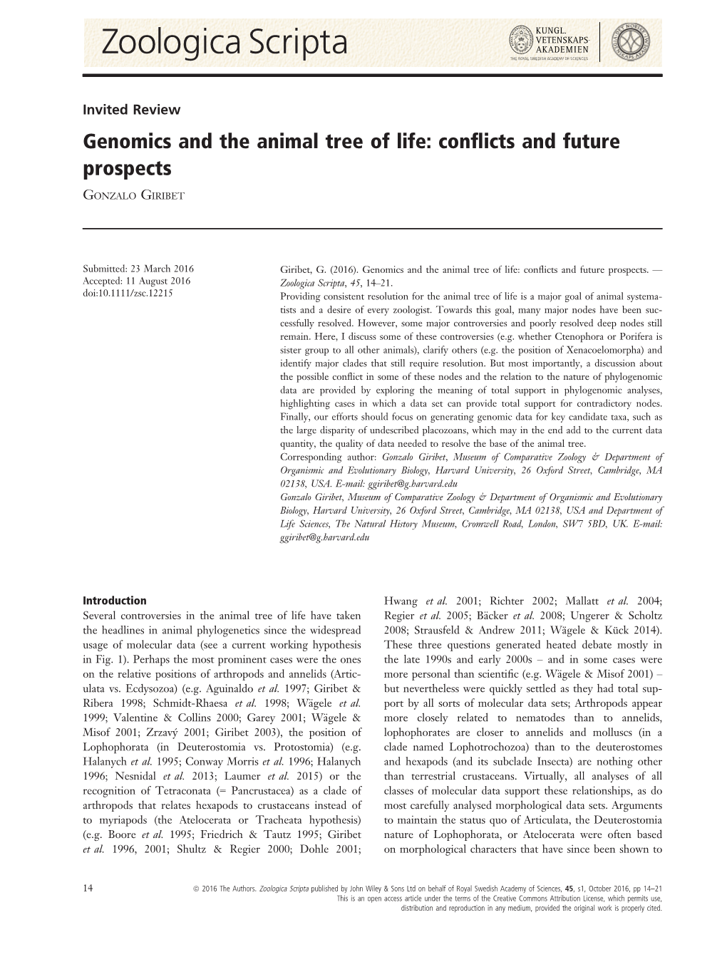 Genomics and the Animal Tree of Life: Conflicts and Future Prospects