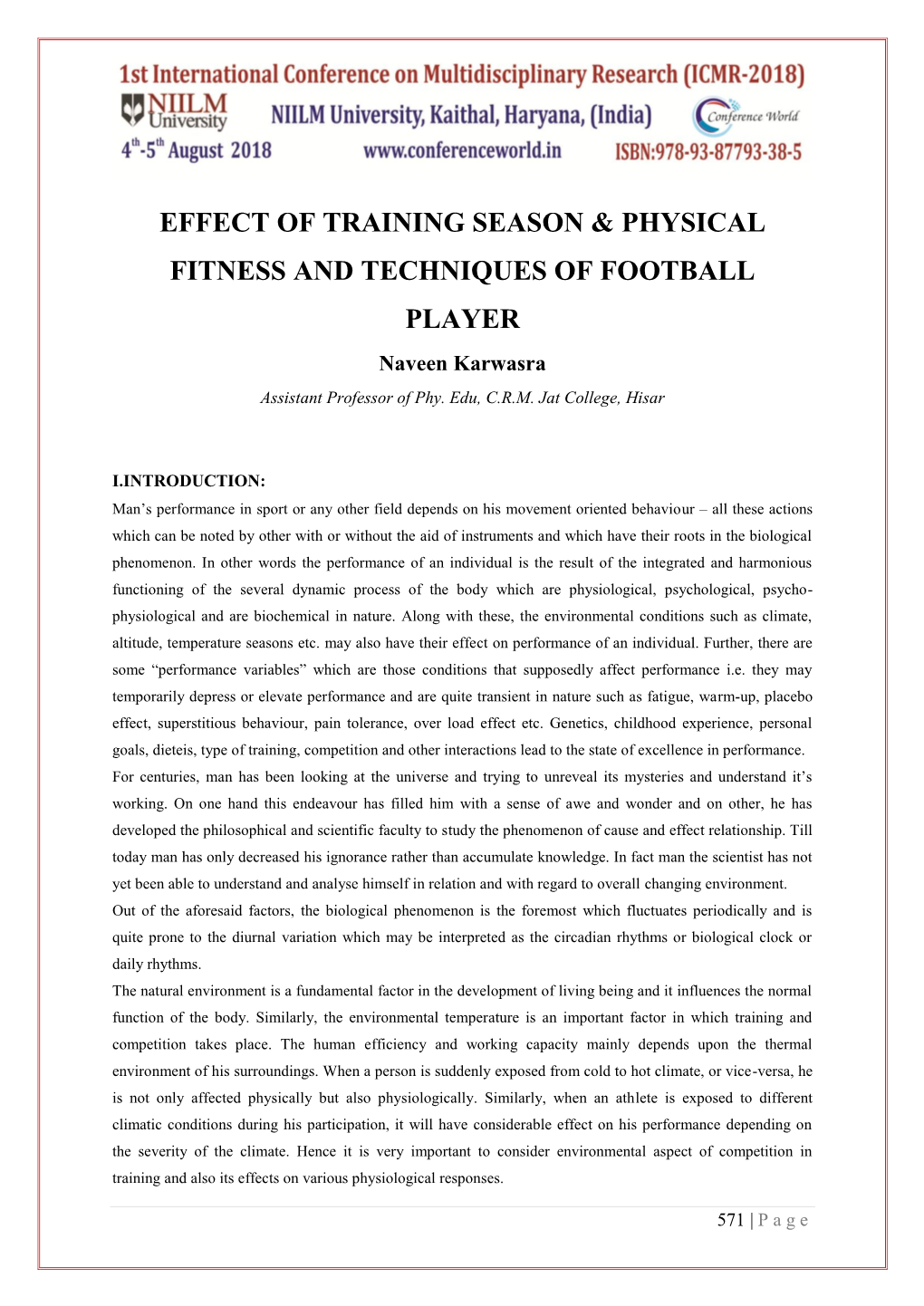 Effect of Training Season & Physical Fitness And