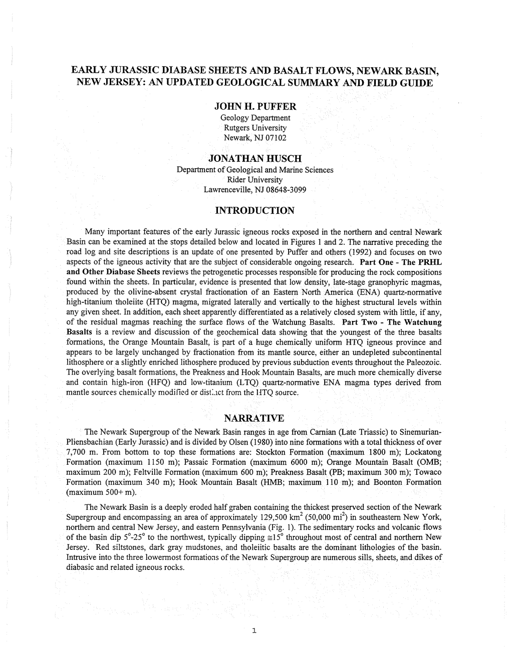 Early Jurassic Diabase Sheets and Basalt Flows, Newark Basin, New Jersey: an Updated Geological Summary and Field Guide