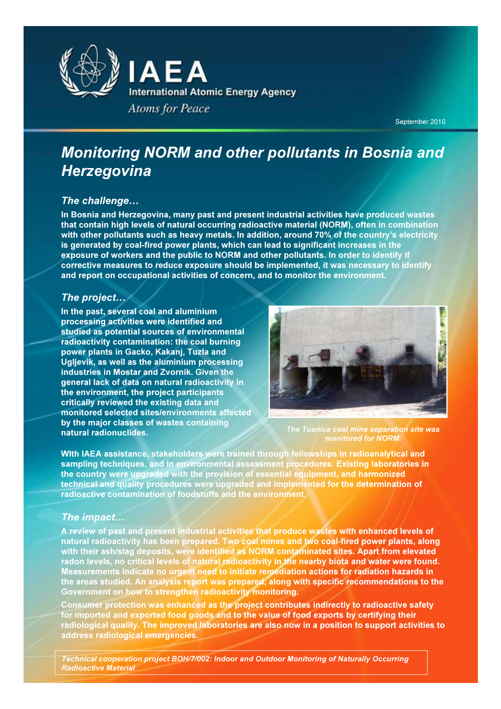 Monitoring NORM and Other Pollutants in Bosnia and Herzegovina