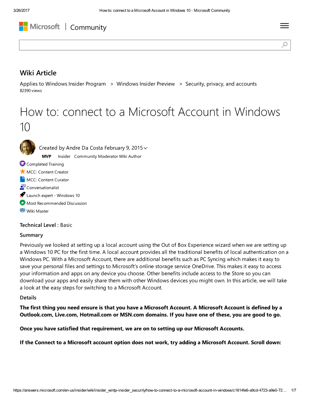 How To: Connect to a Microsoft Account in Windows 10 ­ Microsoft Community