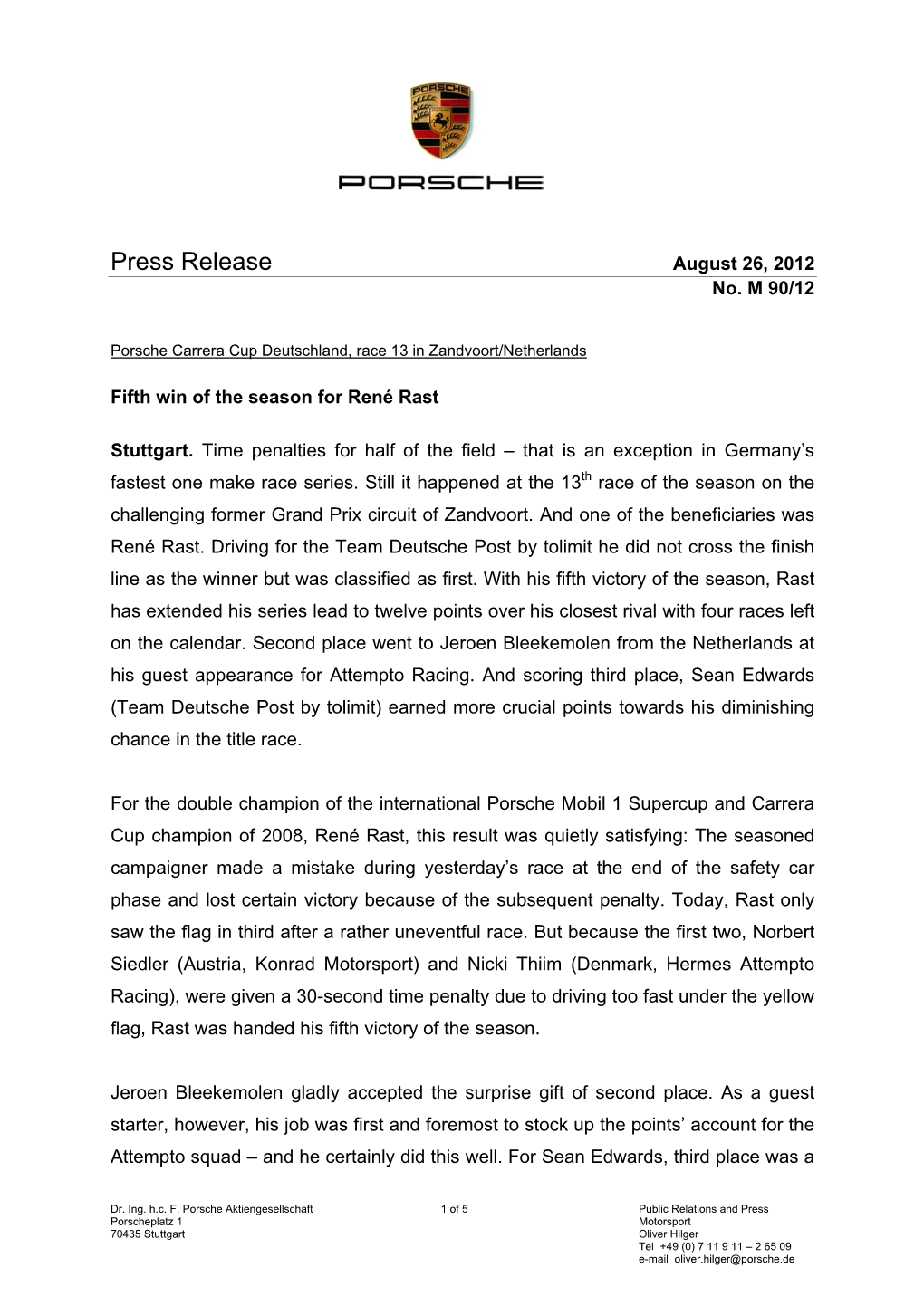 Press Release August 26, 2012 No