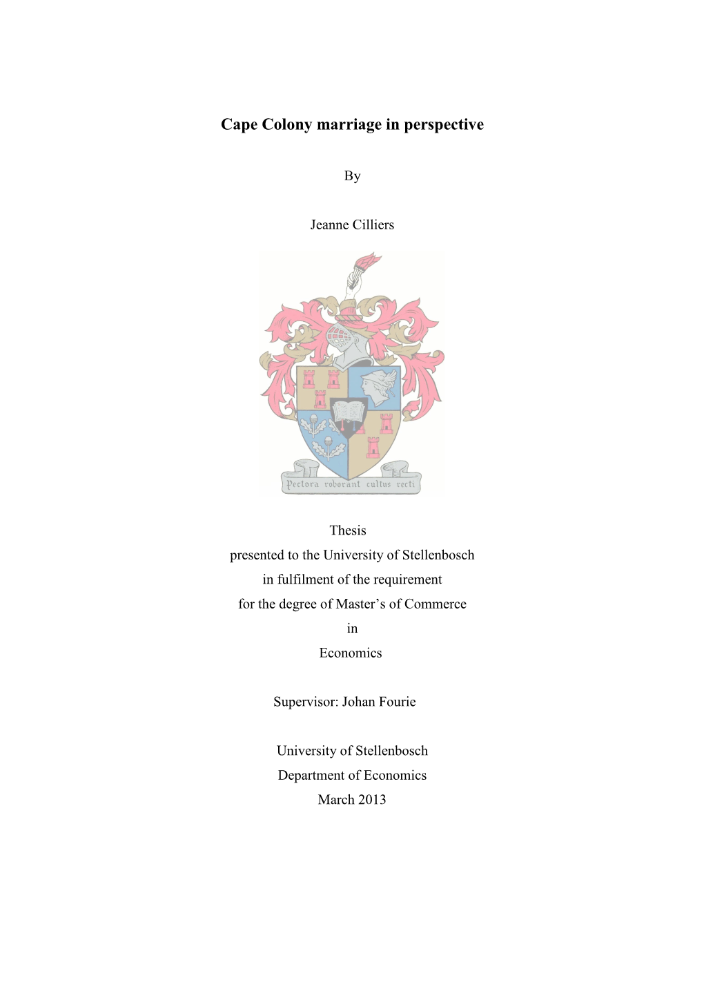 Cape Colony Marriage in Perspective