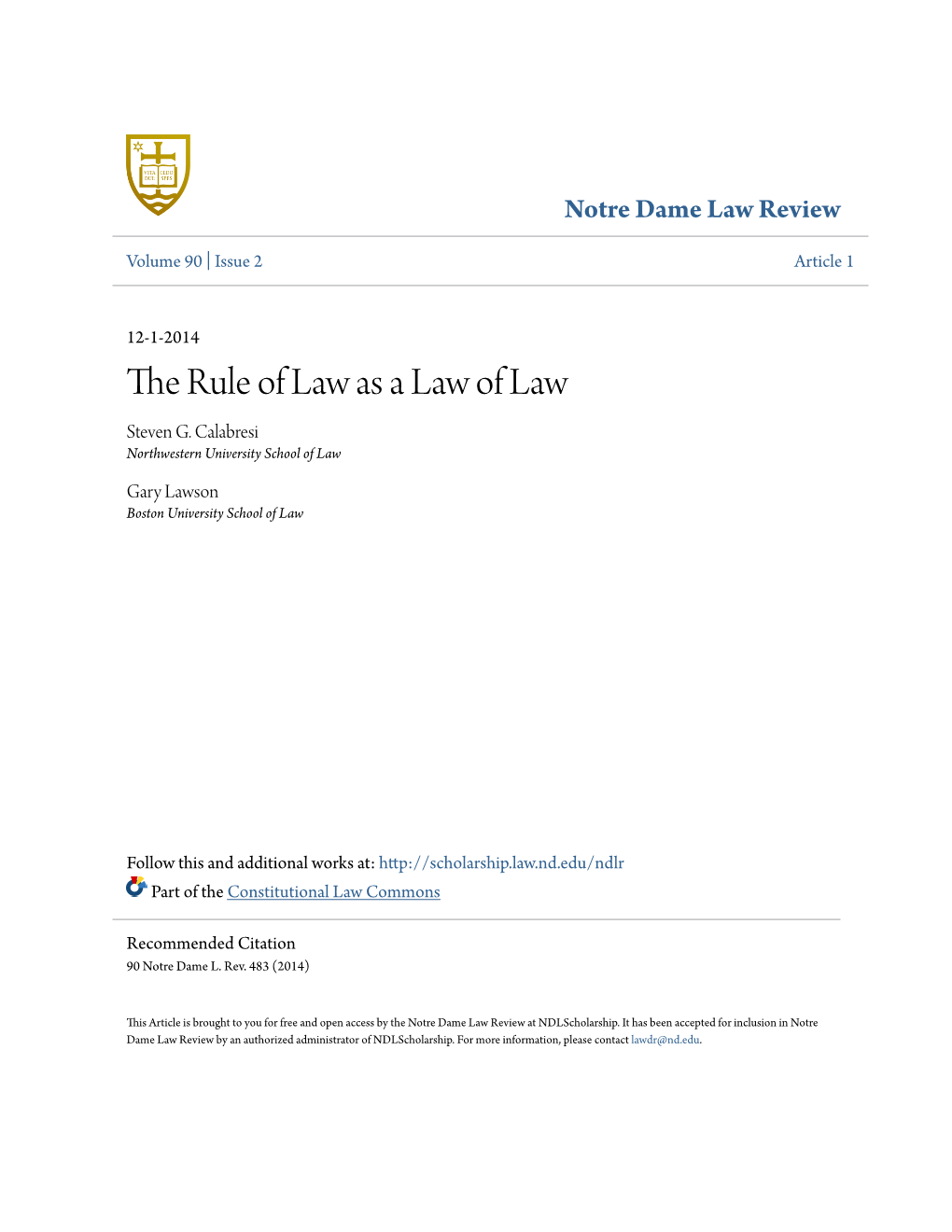 The Rule of Law As a Law of Law Steven G