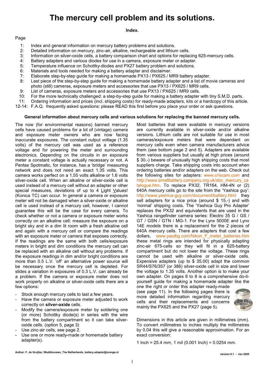 The Mercury Cell Problem and Its Solutions. (V8.7)