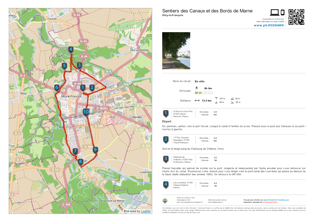 Sentiers Des Canaux Et Des Bords De Marne Vitry-Le-François Consultez Ce Circuit Sur Votre Ordinateur Ou Votre Mobile W W W .Pit.Tf/L/24340/Fr