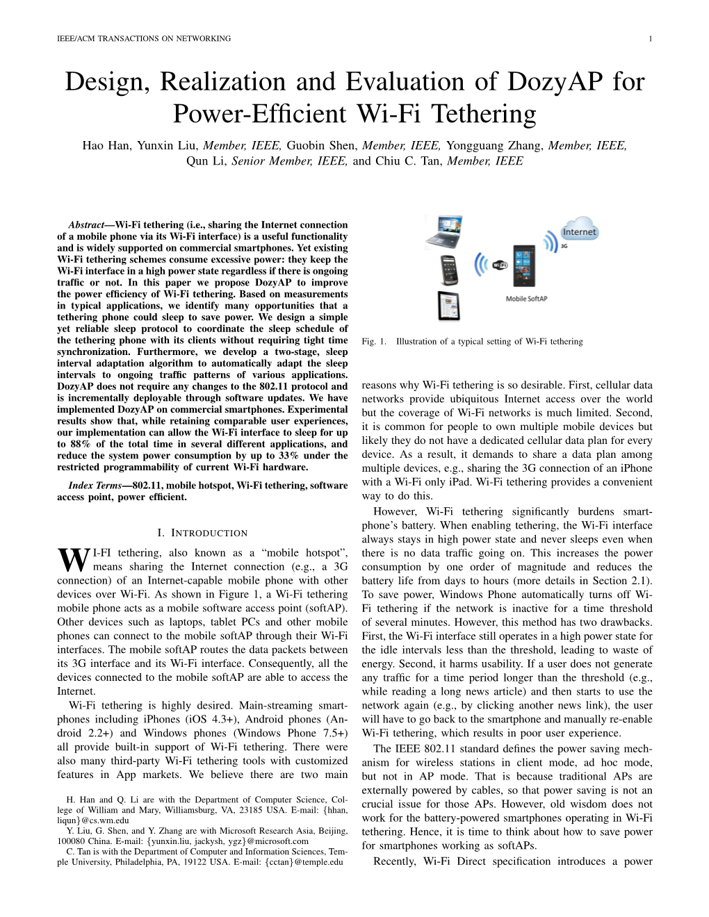 Design, Realization and Evaluation of Dozyap for Power-Efficient Wi-Fi