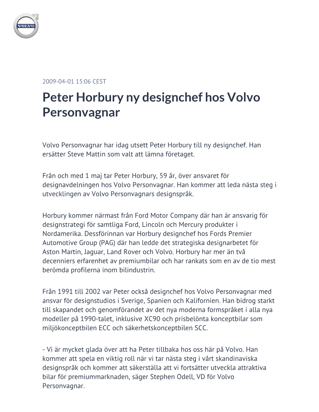 Peter Horbury Ny Designchef Hos Volvo Personvagnar