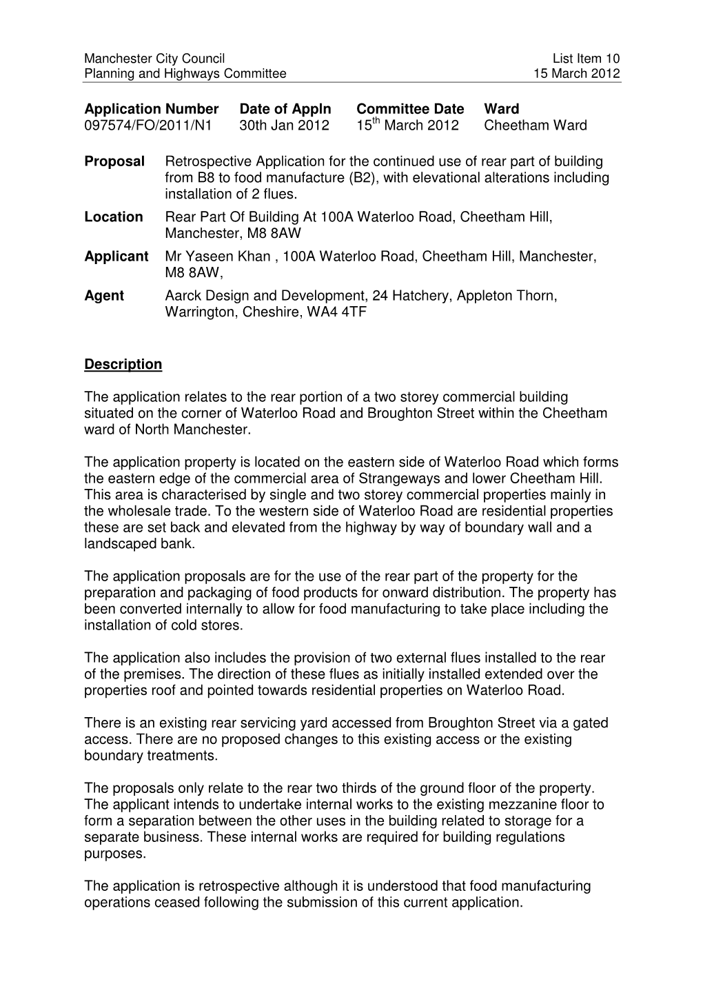 List Item 10 Planning and Highways Committee 15 March 2012