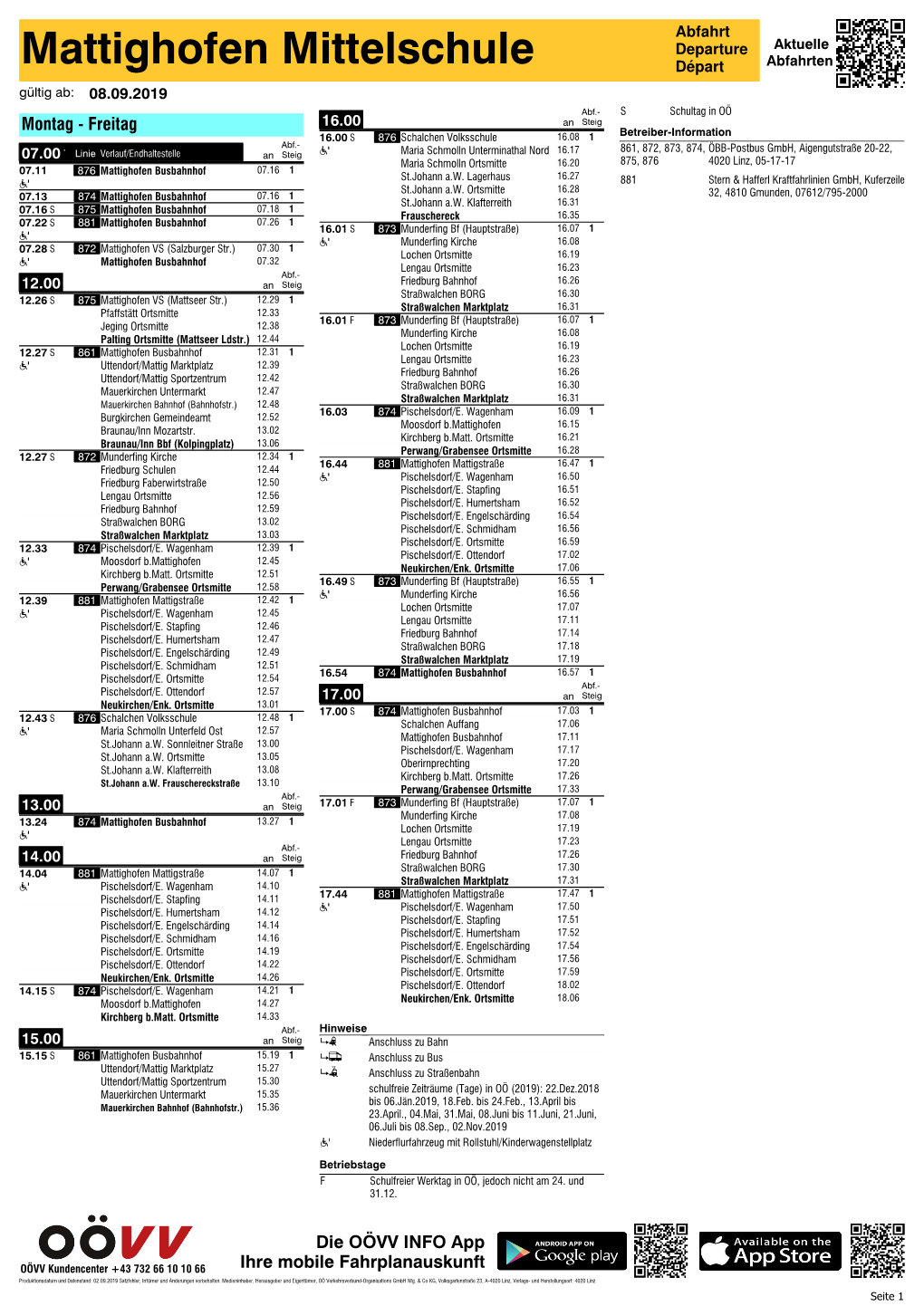 Mattighofen Mittelschule Départ Abfahrten Gültig Ab: 08.09.2019 6 0