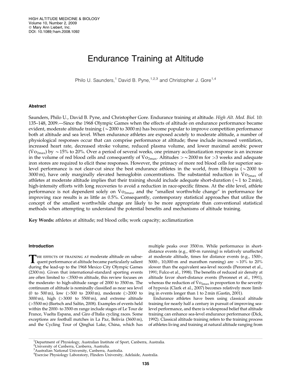 Endurance Training at Altitude