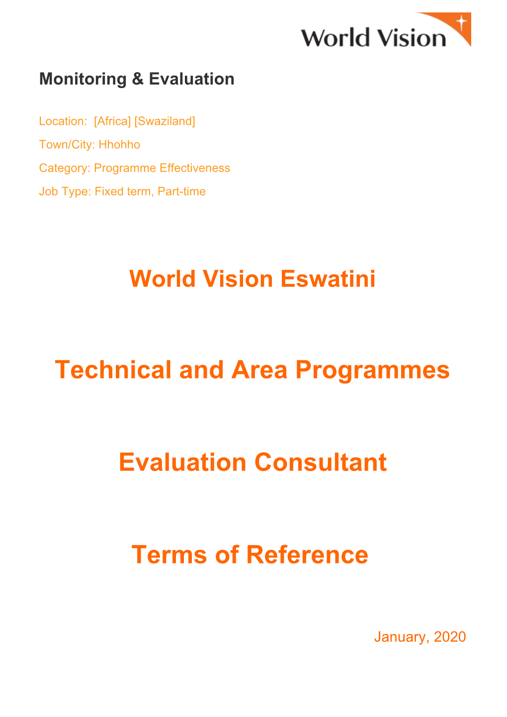 Technical and Area Programmes Evaluation Consultant Terms of Reference