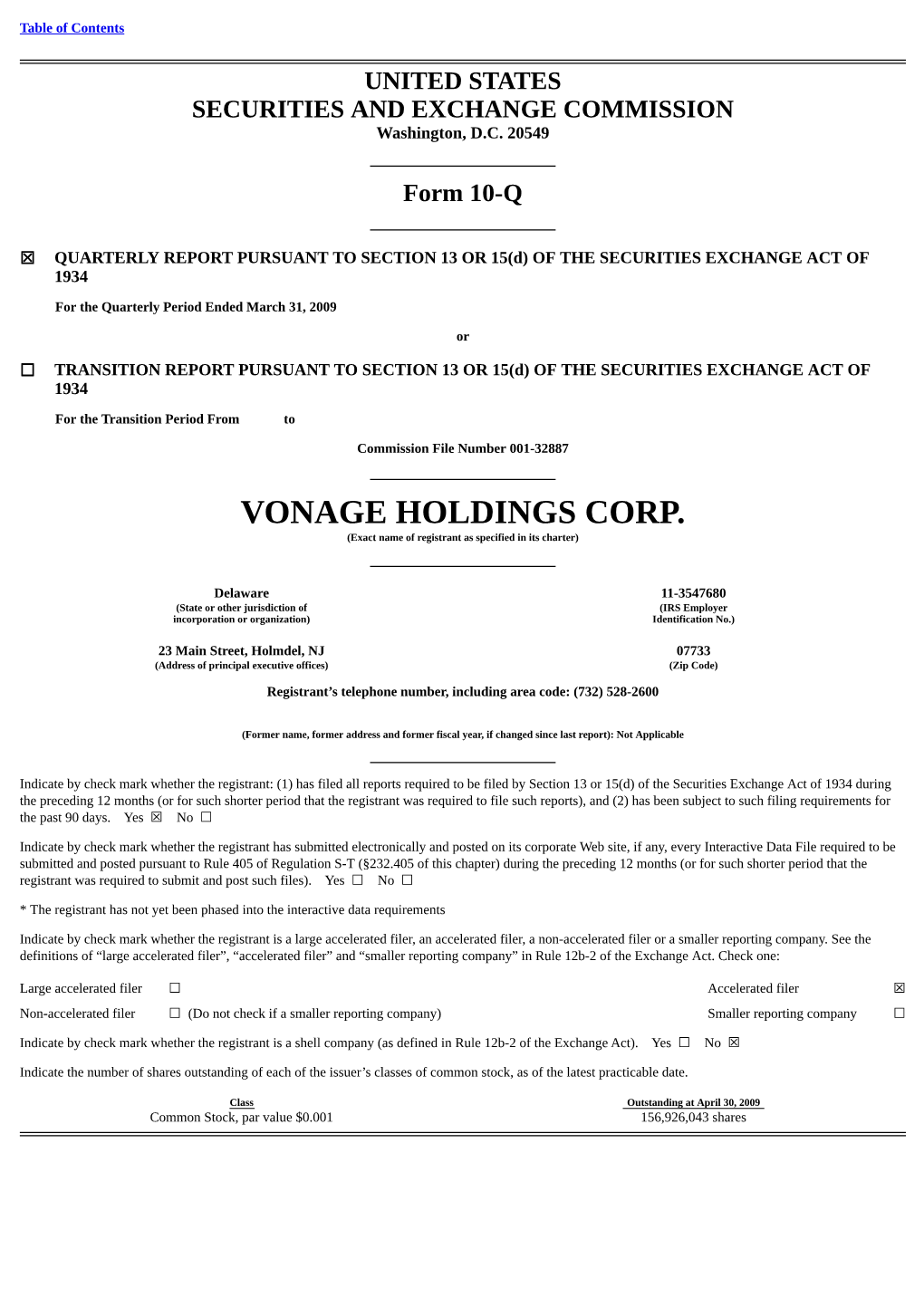 VONAGE HOLDINGS CORP. (Exact Name of Registrant As Specified in Its Charter)