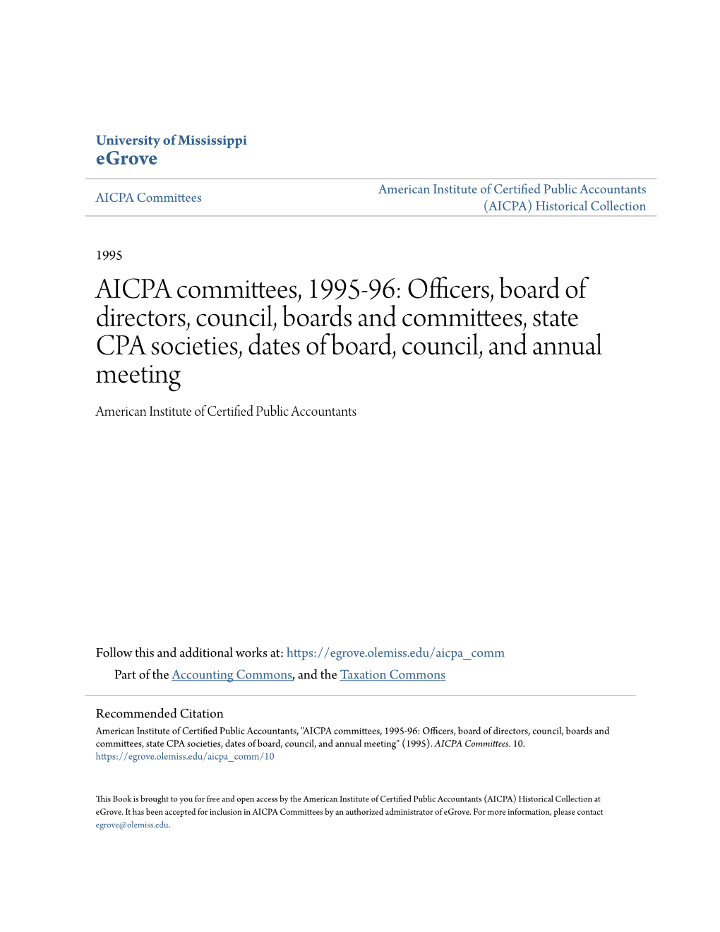 AICPA Committees, 1995-96