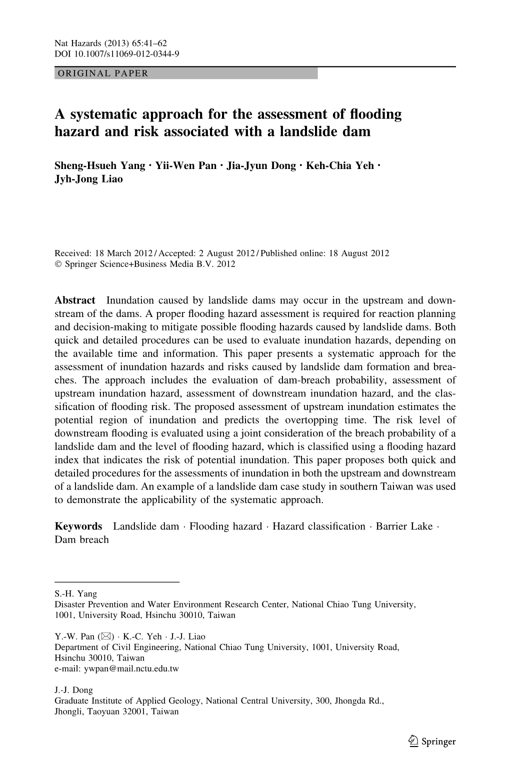 A Systematic Approach for the Assessment of Flooding Hazard And