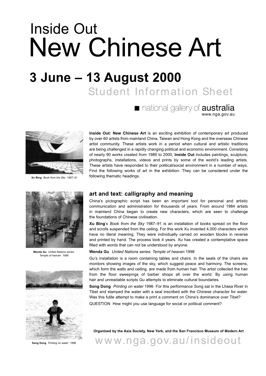 Inside out New Chinese Art 3 June Ð 13 August 2000 Student Information Sheet