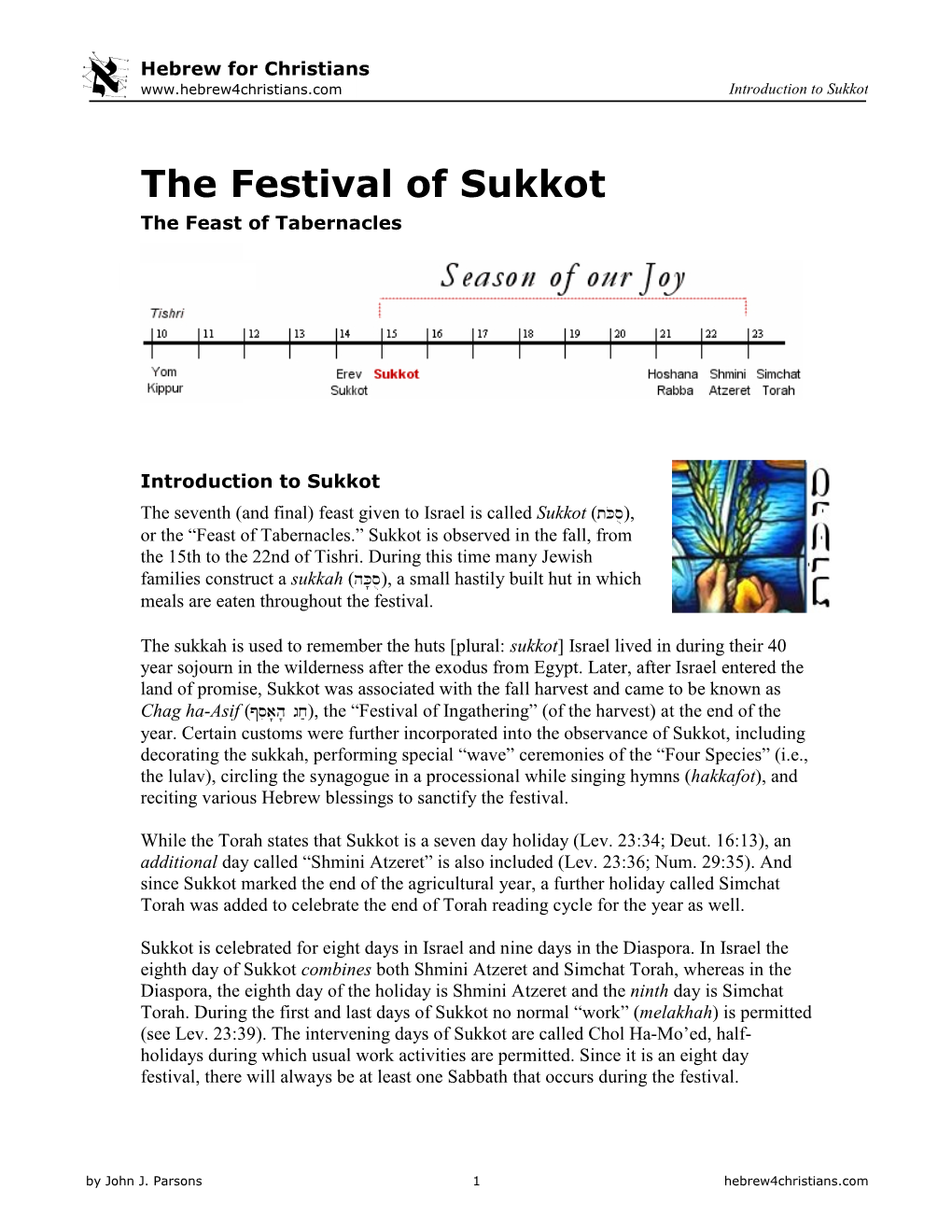 The Festival of Sukkot the Feast of Tabernacles