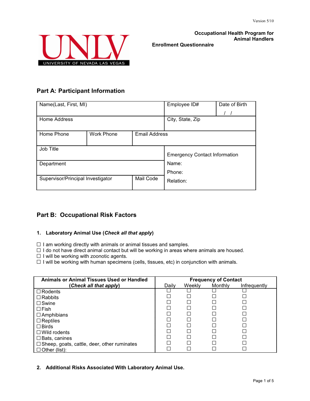 Occupational Health Program for Animal Handlers