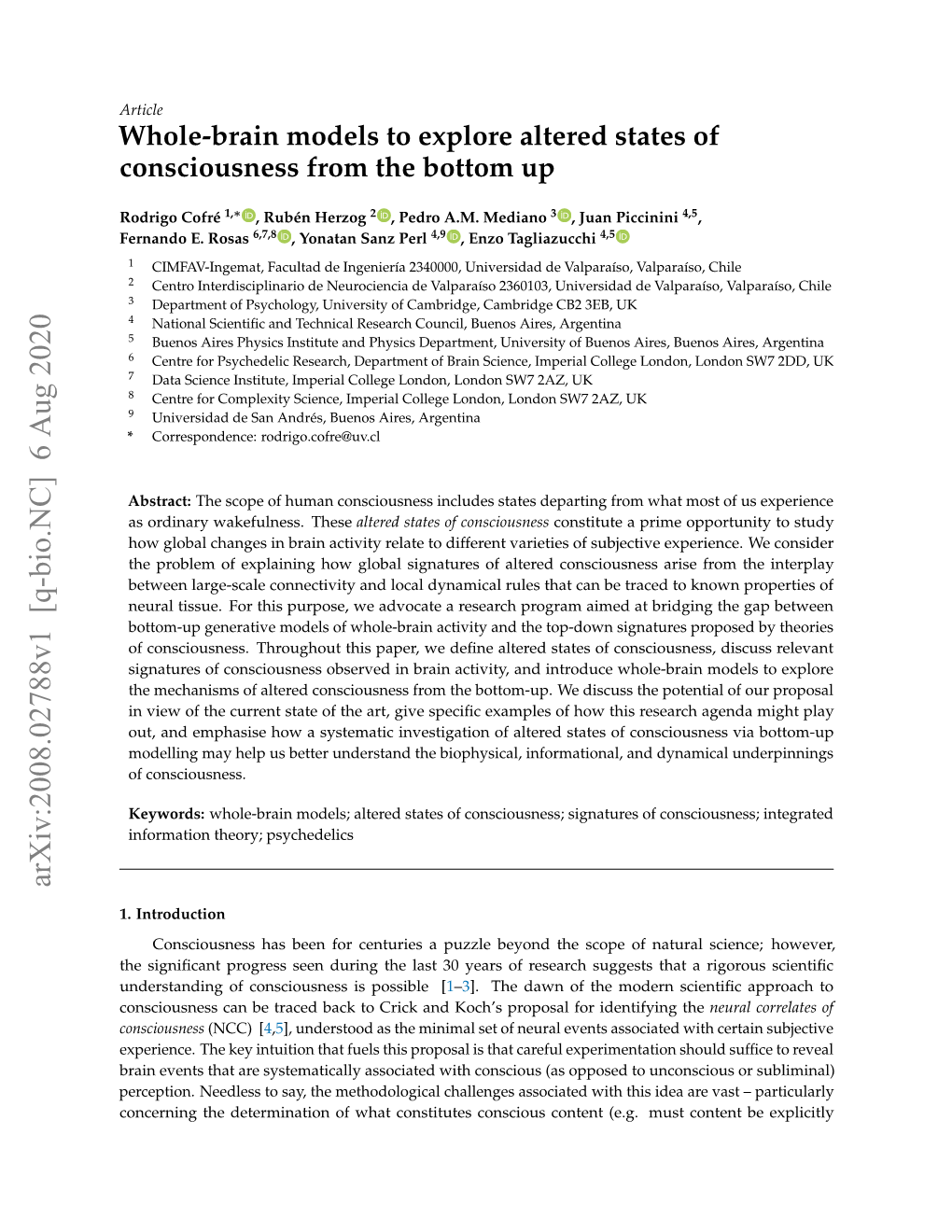 Whole-Brain Models to Explore Altered States of Consciousness from the Bottom Up