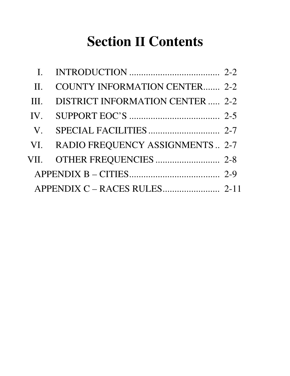 Section II Contents