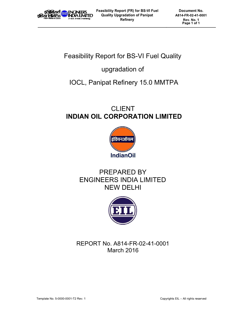 Feasibility Report for BS-VI Fuel Quality Upgradation of IOCL
