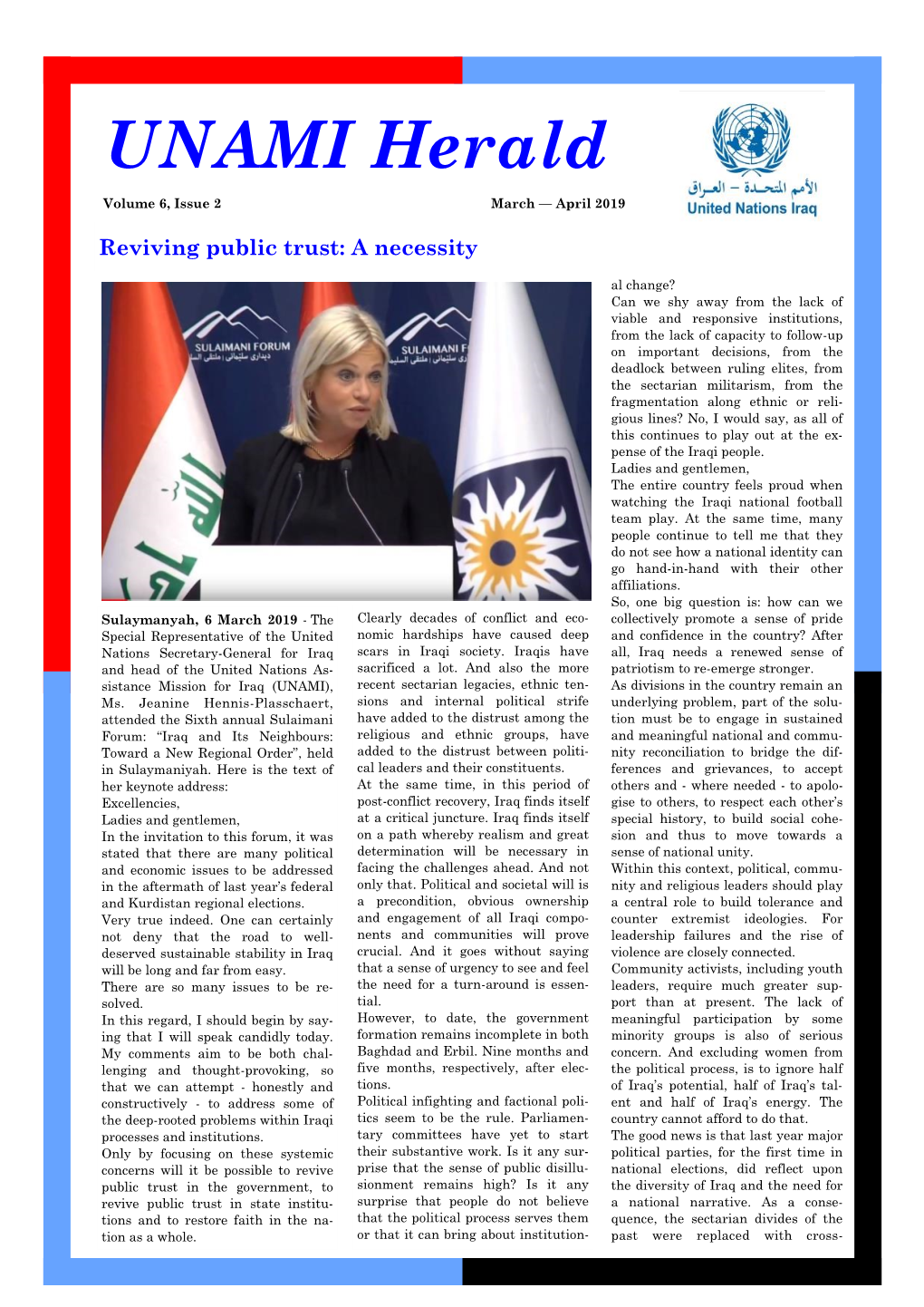 UNAMI Herald Volume 6, Issue 2 March—April 2019 in This Edition