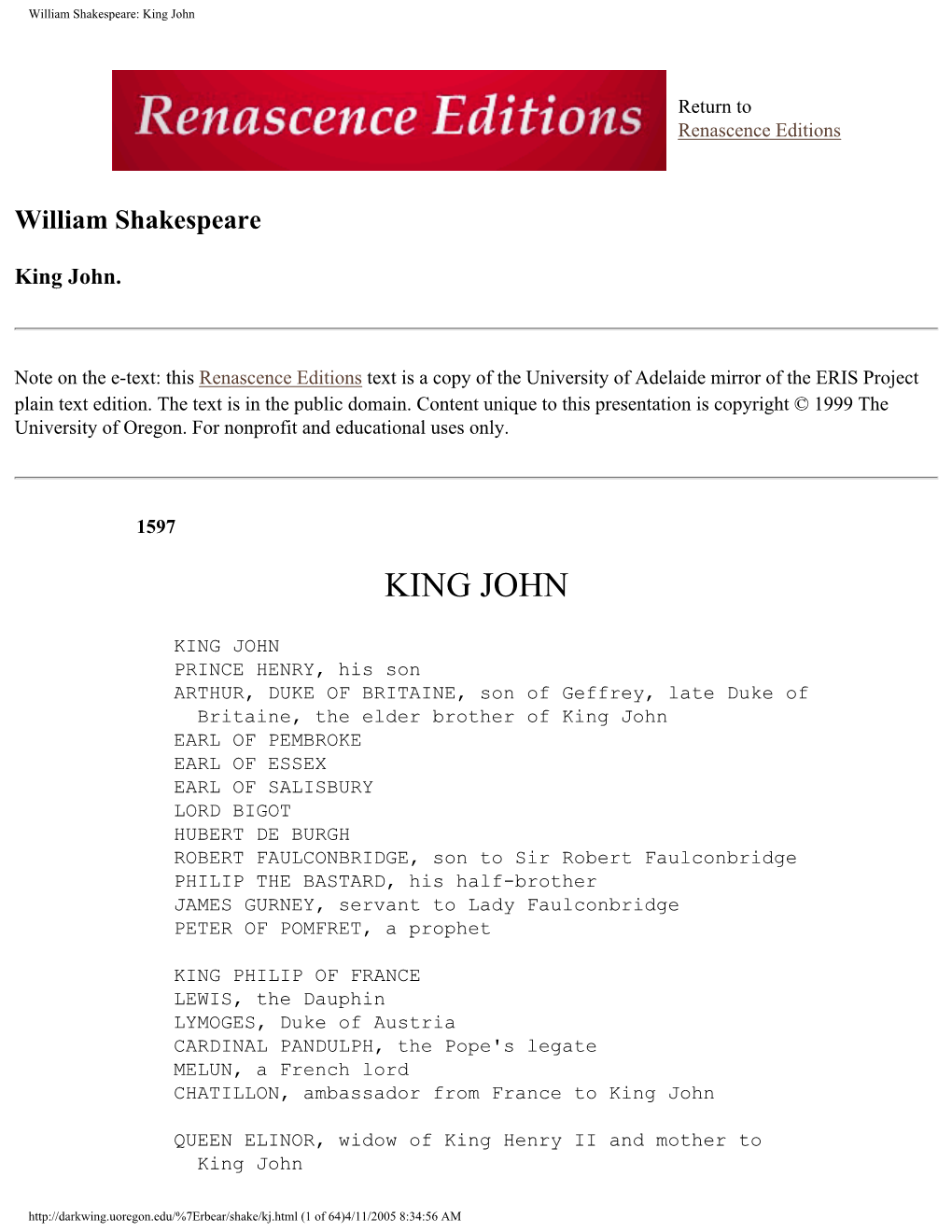 William Shakespeare: King John