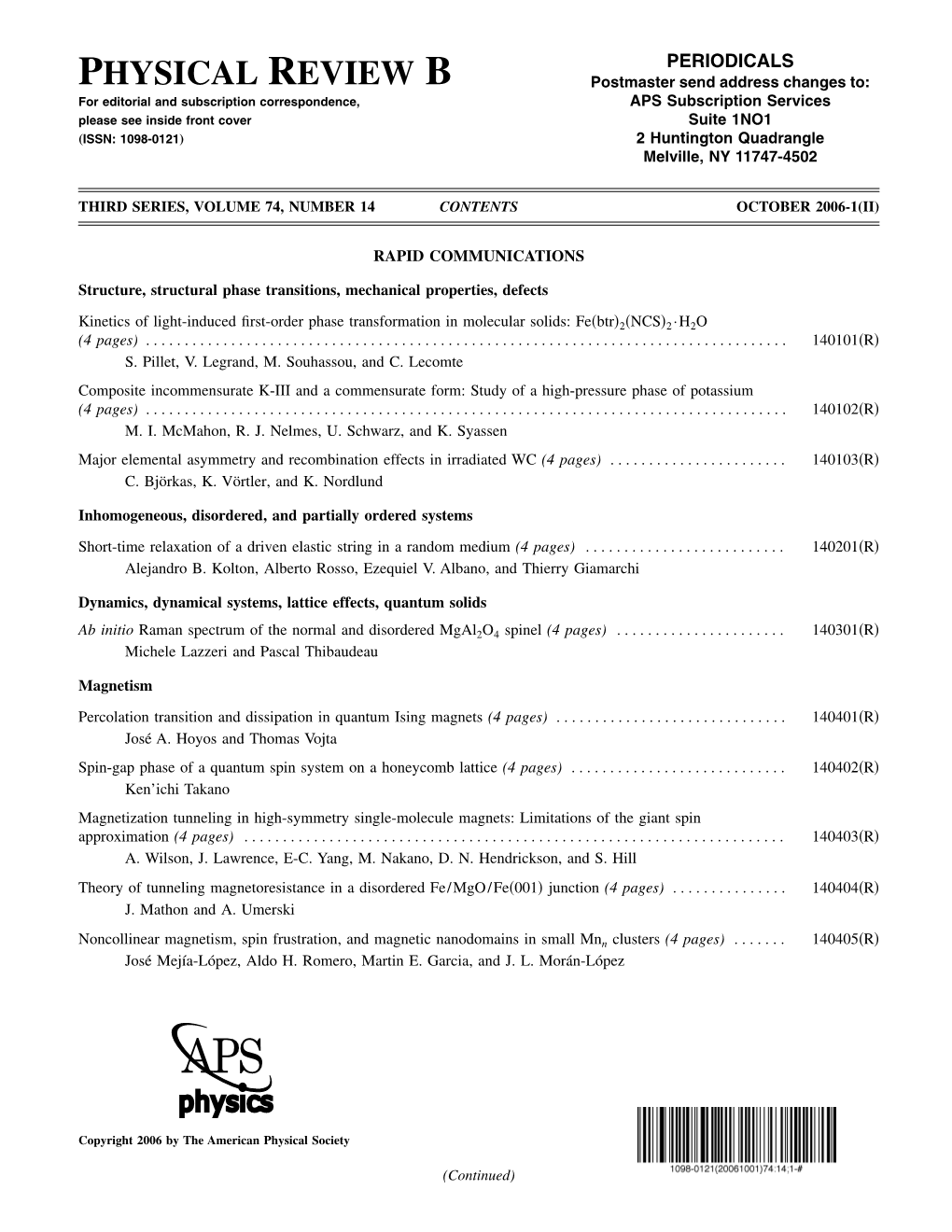 Table of Contents (Print)