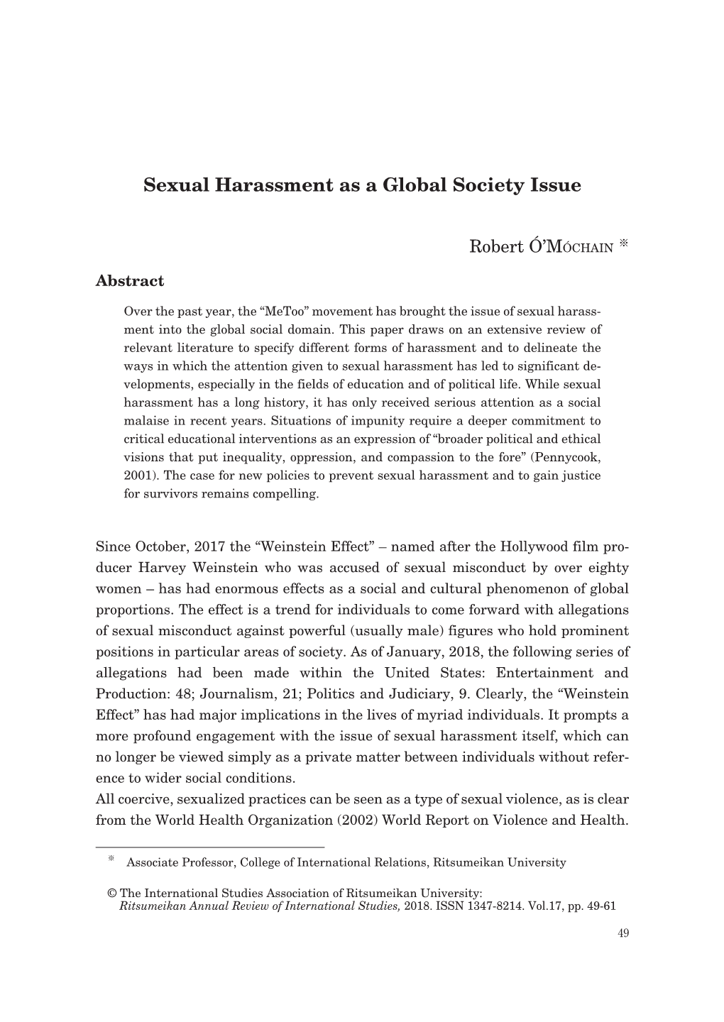 Sexual Harassment As a Global Society Issue