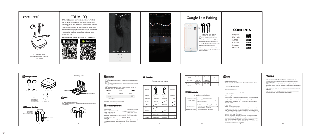 COUMI COUMI TWS-834A Wireless Bluetooth Earbuds User Guide