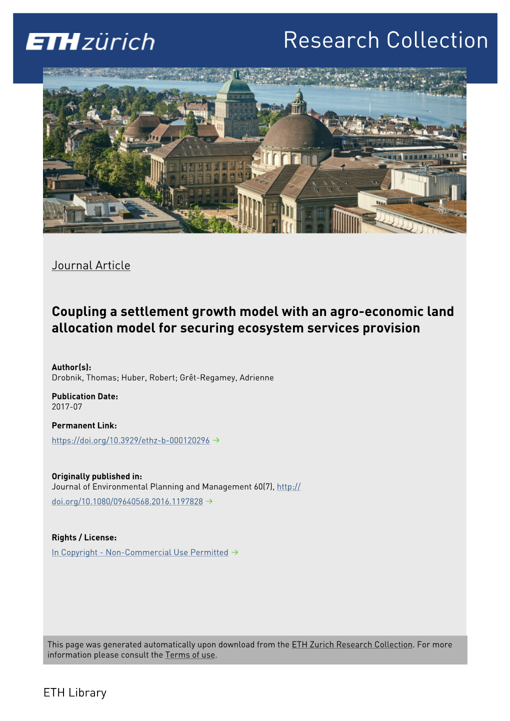 Coupling a Settlement Growth Model with an Agro-Economic Land Allocation Model for Securing Ecosystem Services Provision