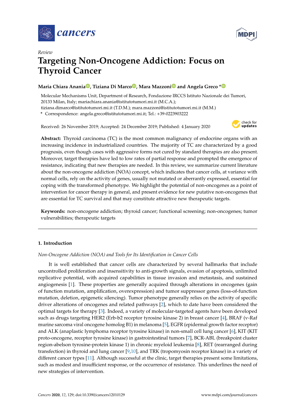 Targeting Non-Oncogene Addiction: Focus on Thyroid Cancer